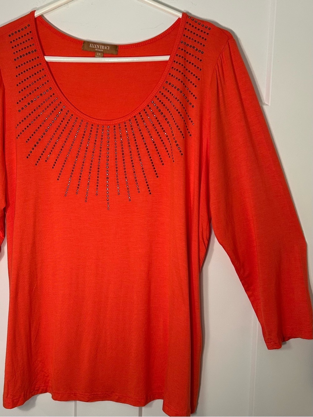 Ellen Tracy Orange Scoop Neck Studded Top